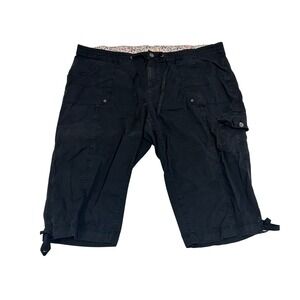 Black Cargo Capri Pants Womens Plus Size Drawstring Tie Hem Crop Capris 22W